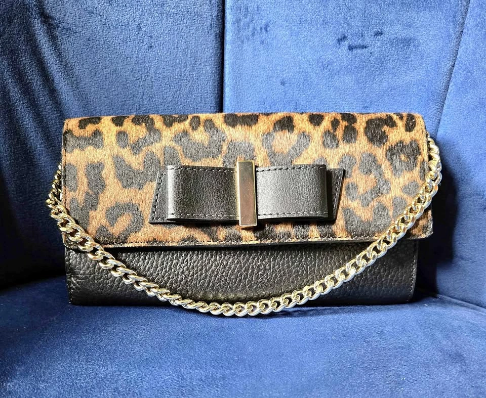 ⚽Kate Spade Leopard Haircalf Rivas Street Milou Chain Clutch