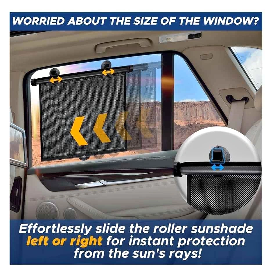 Retractable Car Window Sun Shade (2-Pack) – 15” x 17”