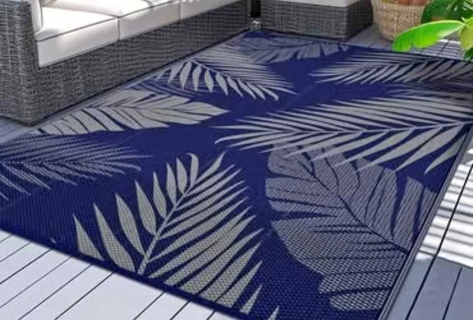 Reversible Outdoor Plastic Straw Camping Mat for Patios, RV, Cam
