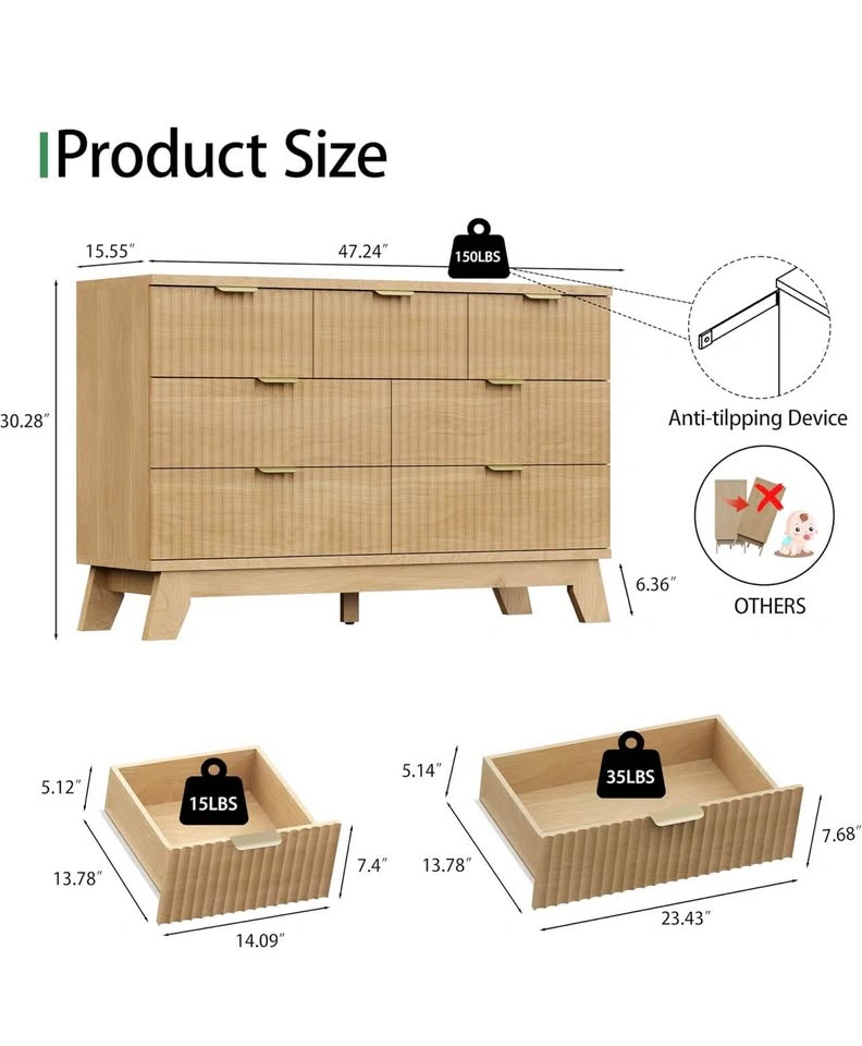 Fluted 7-Drawer Dresser - Oak - New in Box - photo 2