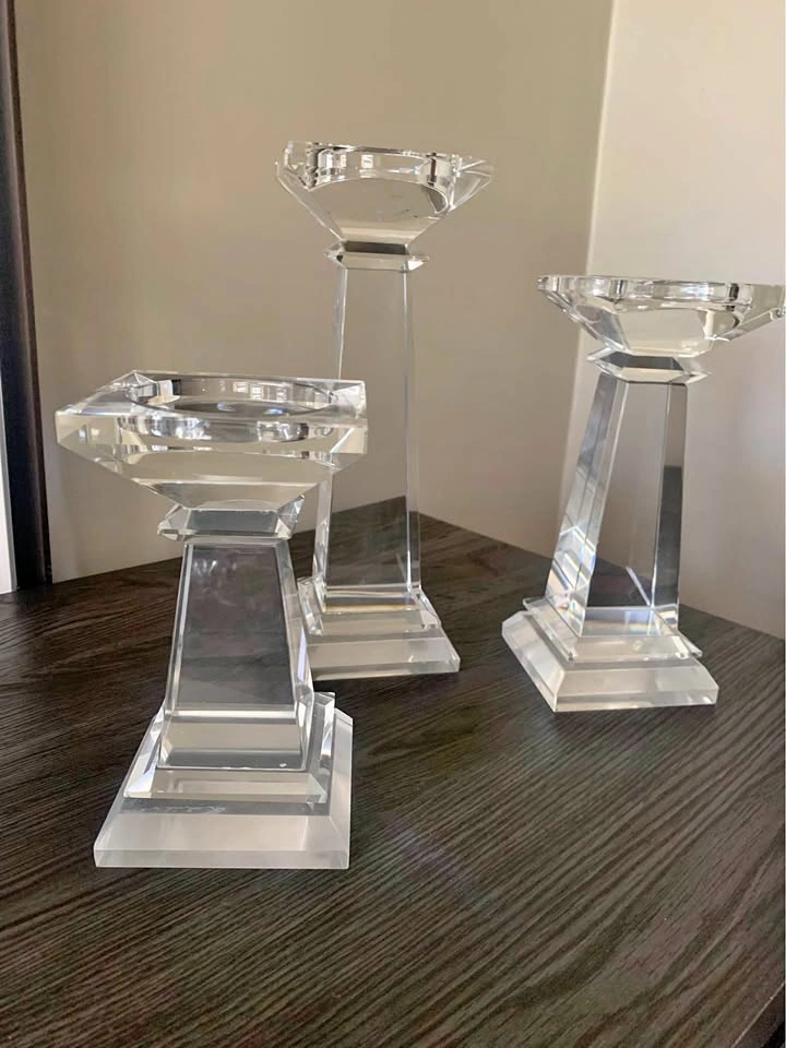 Set of 3 Crystal Pillar Candle Holders
