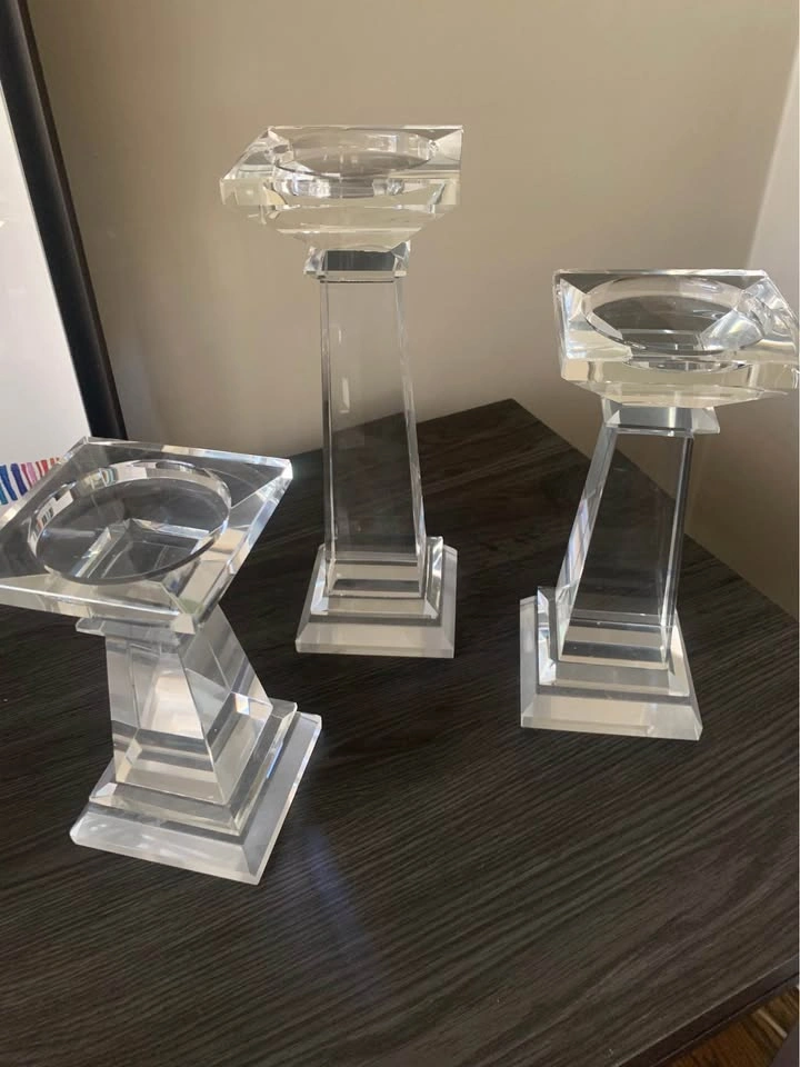 Set of 3 Crystal Pillar Candle Holders - photo 2