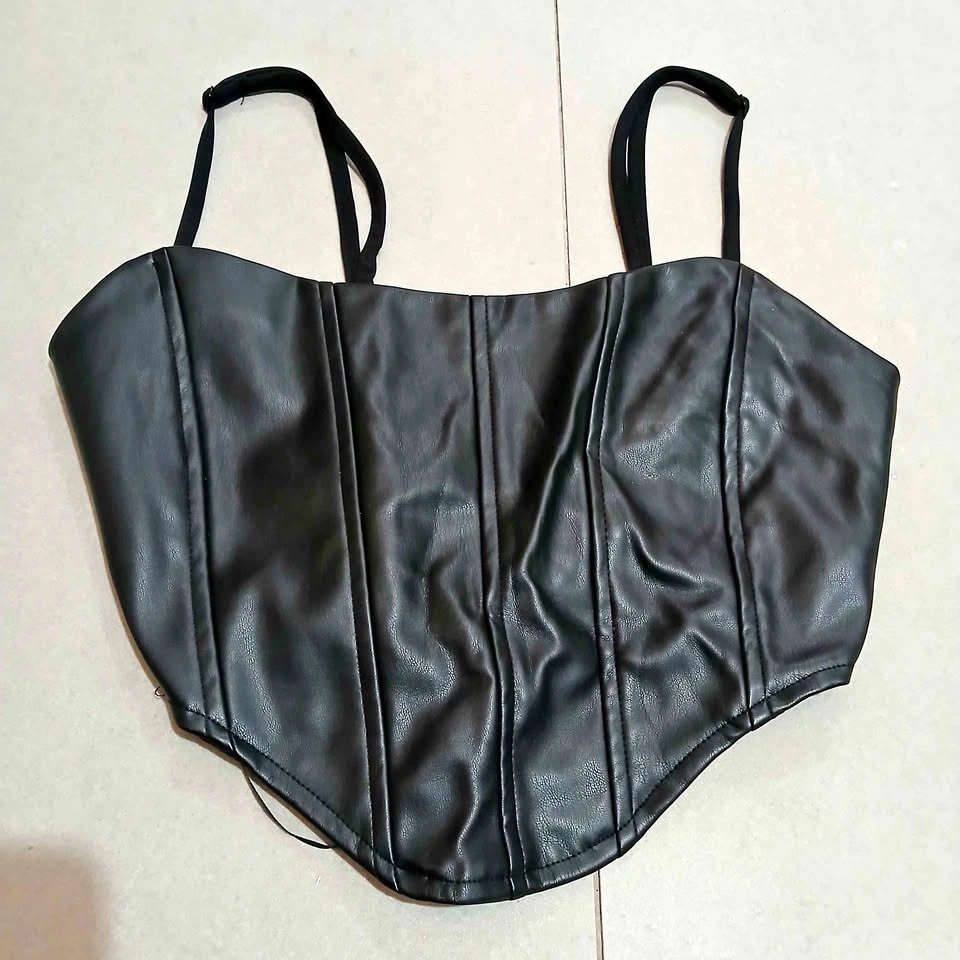 ⚽ Black Faux Leather Corset Top