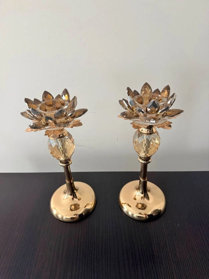 Crystal Lotus Flower Candlestick Holders | Set of 2