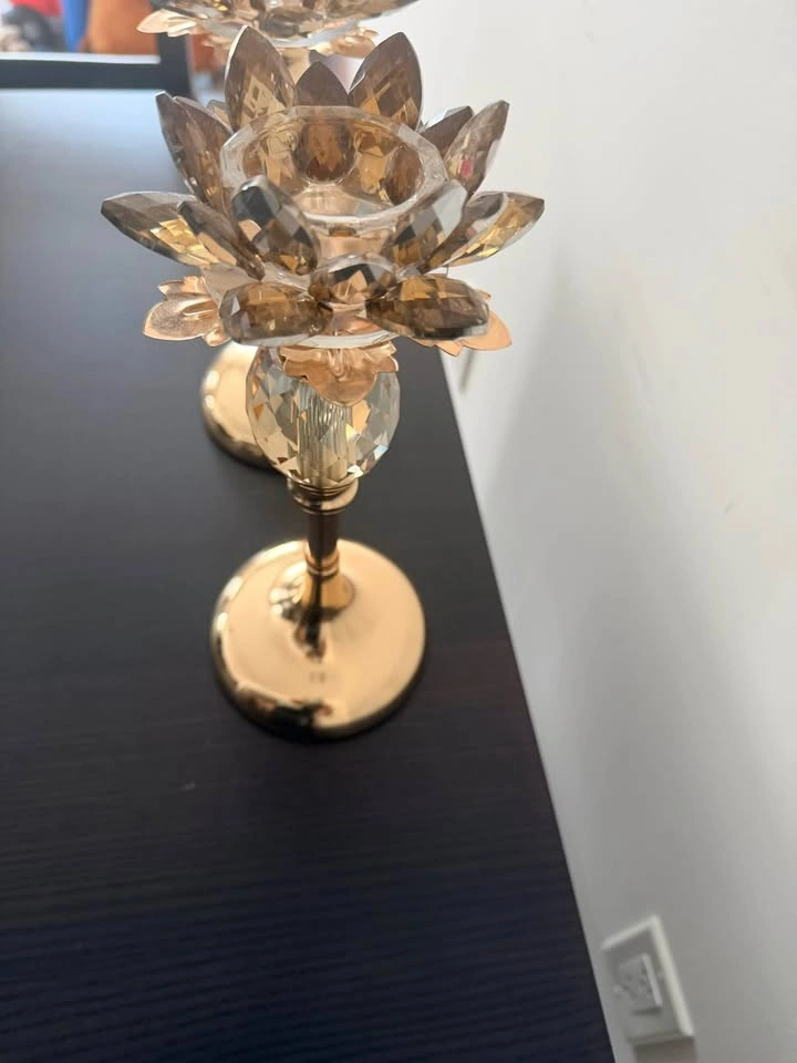Crystal Lotus Flower Candlestick Holders | Set of 2 - photo 2