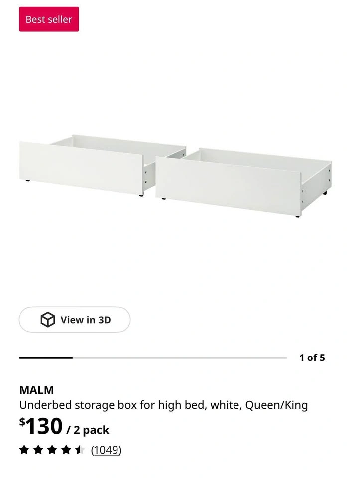 IKEA MALM Under-Bed Storage Drawers – White