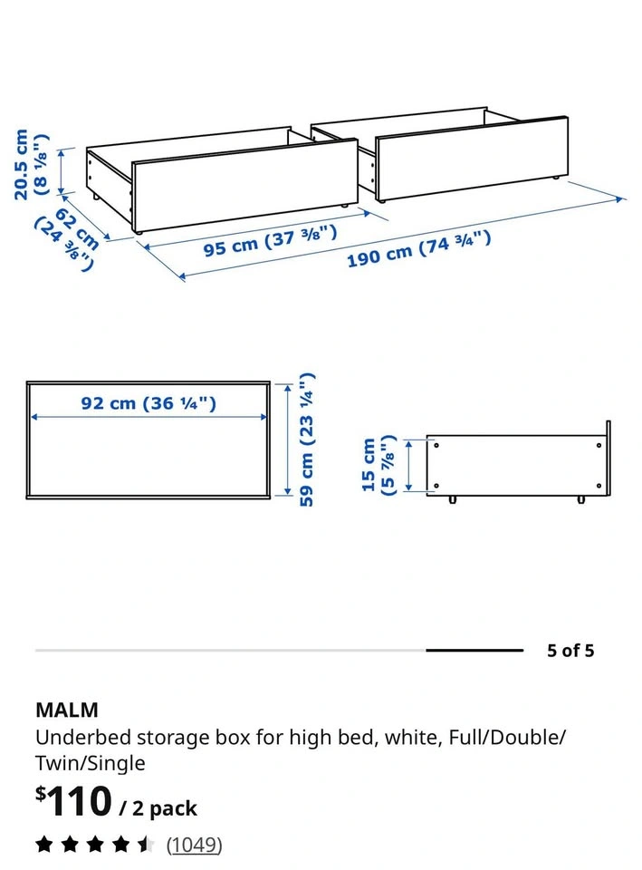 IKEA MALM Under-Bed Storage Drawers – White - photo 2