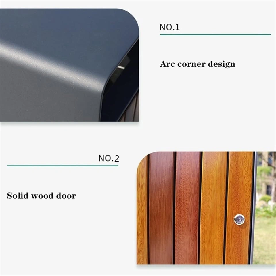 Outdoor Trash Bin Durable Steel with Wood Panel - photo 2