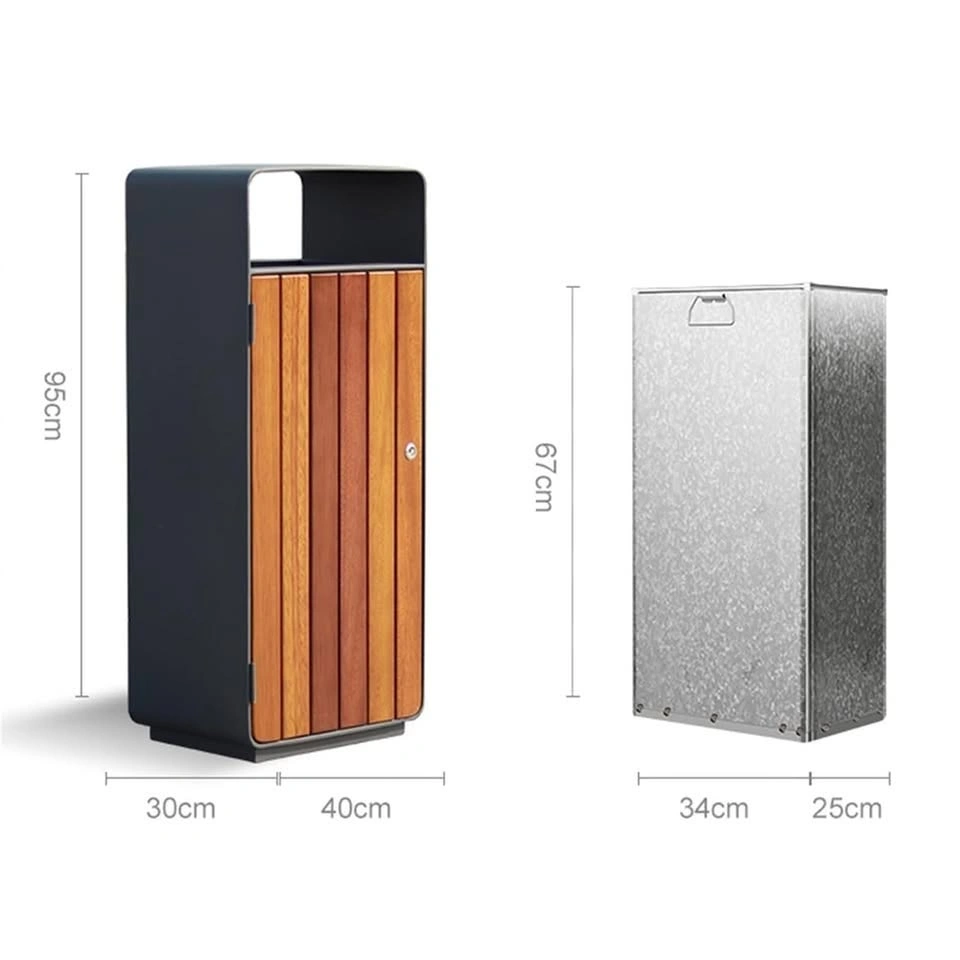 Outdoor Trash Bin Durable Steel with Wood Panel - photo 3