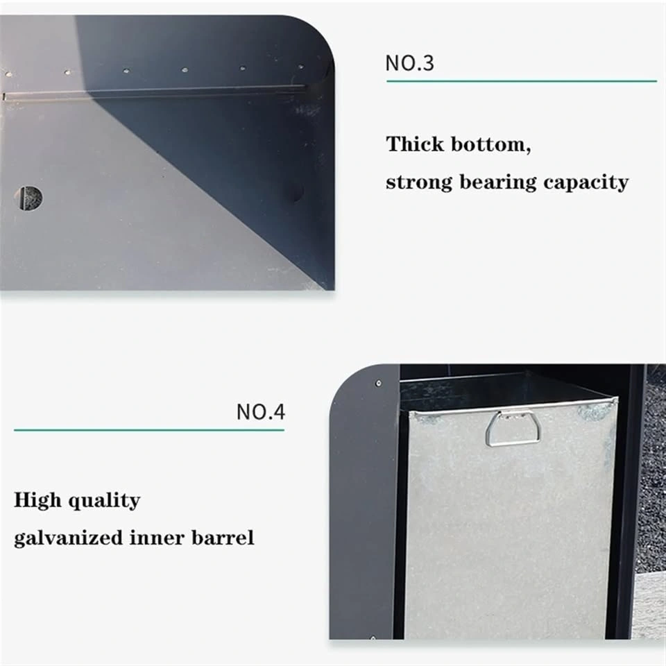 Outdoor Trash Bin Durable Steel with Wood Panel - photo 4