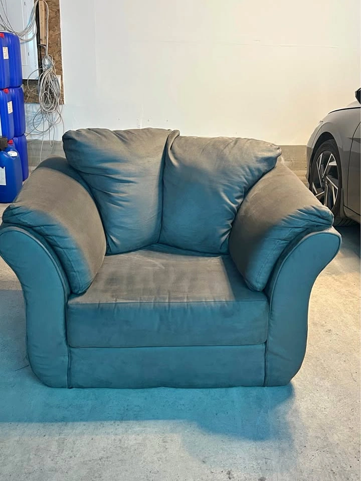 Oversized Grey Microfiber Chair-and-a-Half/Lounge Chair