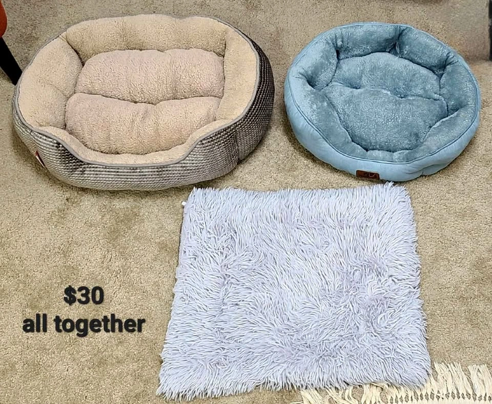 2 Cat Beds + Soft Pet Rug – Like New / Clean