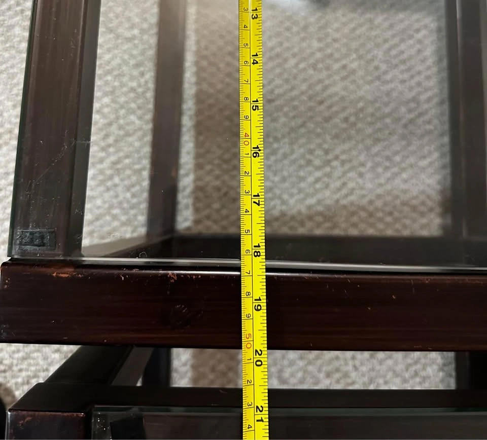 Pair Espresso Glass Top End Tables 20x20x20.5" - photo 2