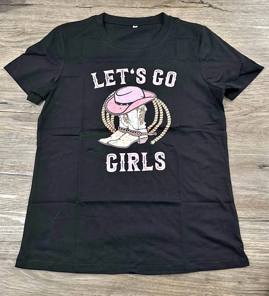 NEW Black Let's Go Girls Cowboy T-Shirt