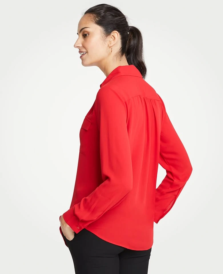 Ann Taylor Popover Blouse Small Petite SP Hot Pink⚽️ - photo 2