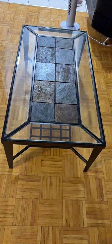 Glass and Stone Tile Coffee Table with Metal Frame