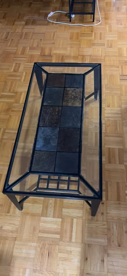 Glass and Stone Tile Coffee Table with Metal Frame - photo 2