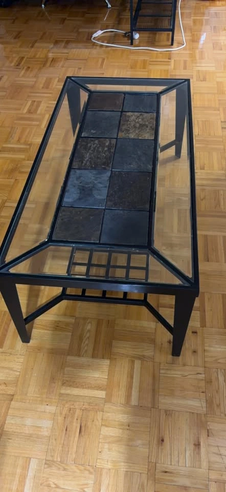 Glass and Stone Tile Coffee Table with Metal Frame - photo 3