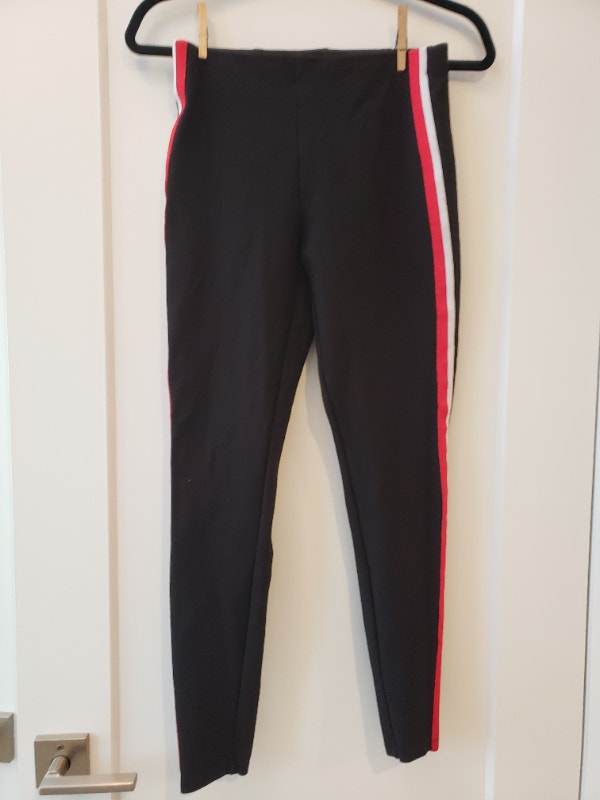 Dynamite Women's Small Black Leggings with White and Red Stripes