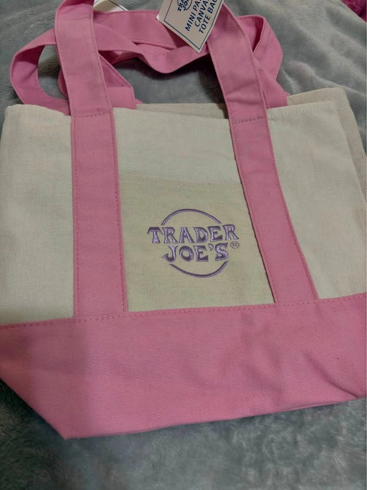 Trader Joe's Mini Canvas Tote Bag PINK