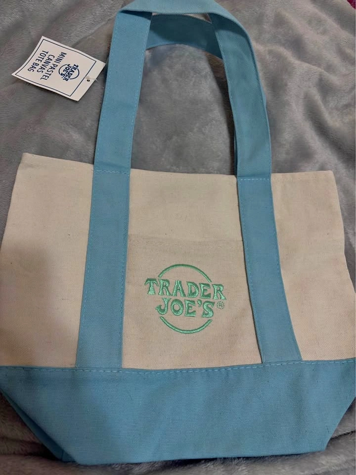 ⚽️Trader Joe's Mini Pastel Canvas Tote Bag BLUE