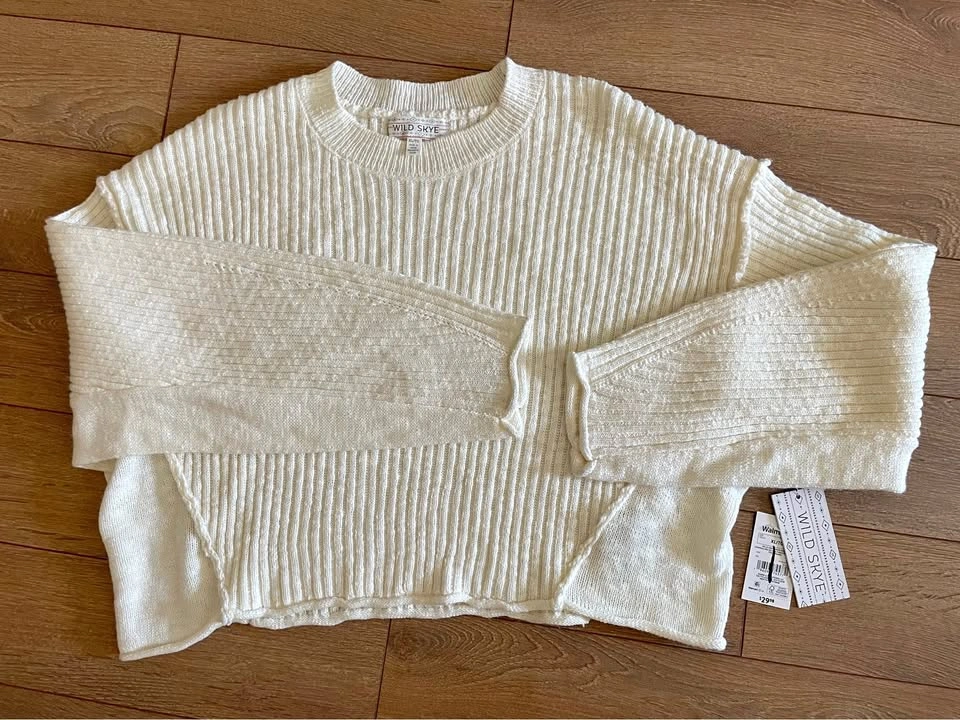 ⚽️ New WILD SKYE Cream Ribbed Cropped Crew Neck Sweater X