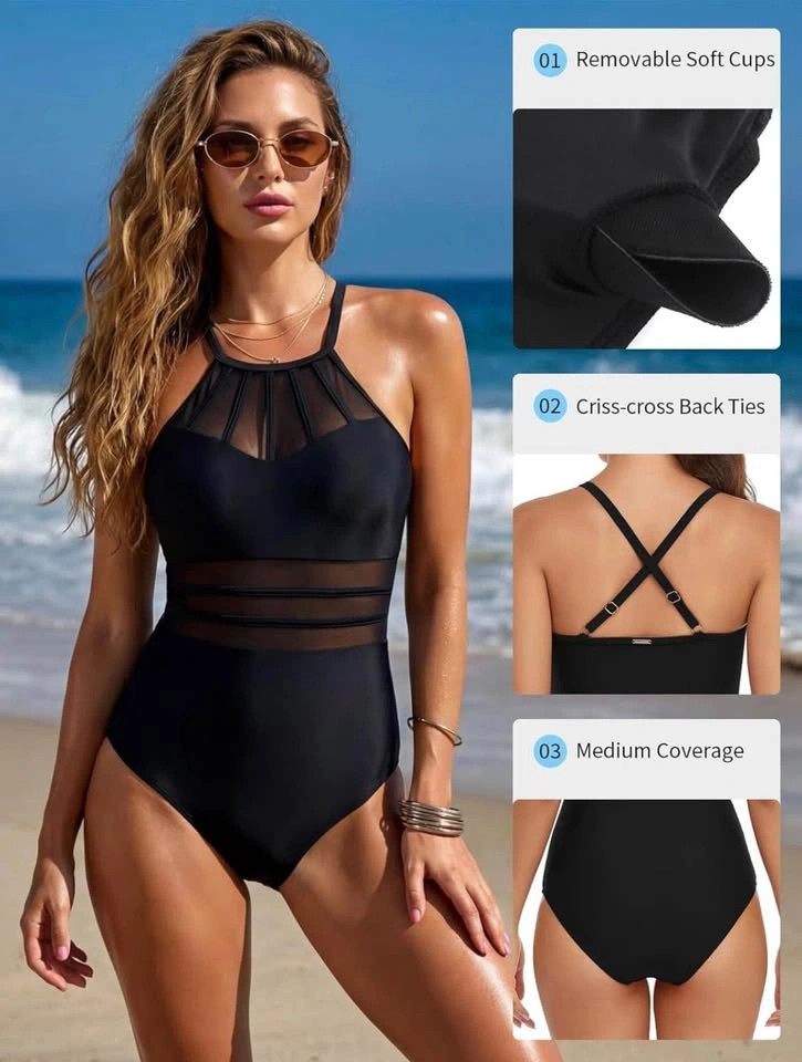 ⚽️ NWT RELLECIGA Black One-Piece Swimsuit Size L - photo 2