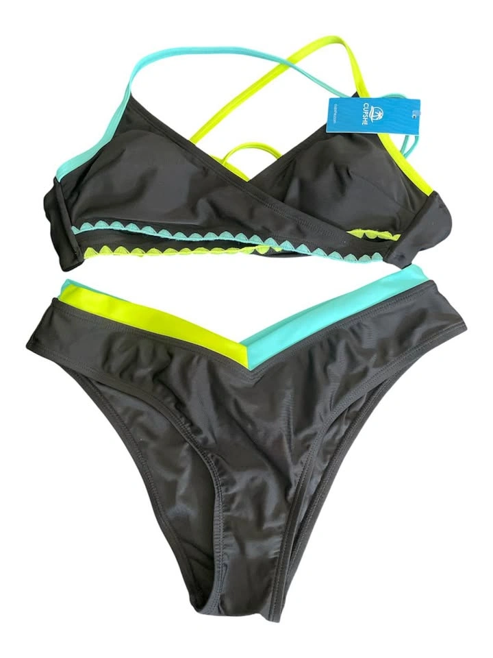 ⚽️ NWT CUPSHE black bikini neon trim size S - photo 5