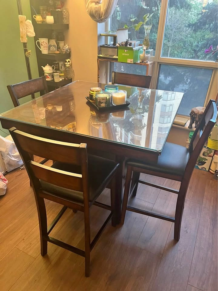 Counter-Height Dining Table with 4 Chairs and Glass Top