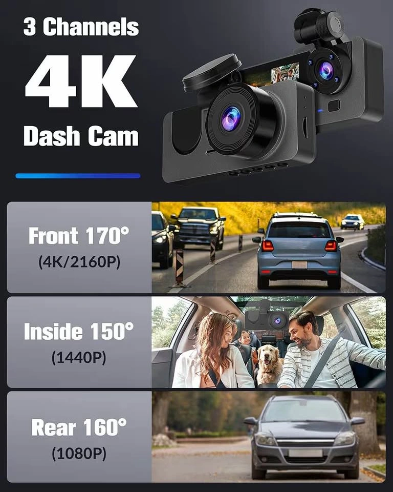 3 Channel Dash Camera (4k, 32GB SD Card, Front/Inside/Rear) - photo 4