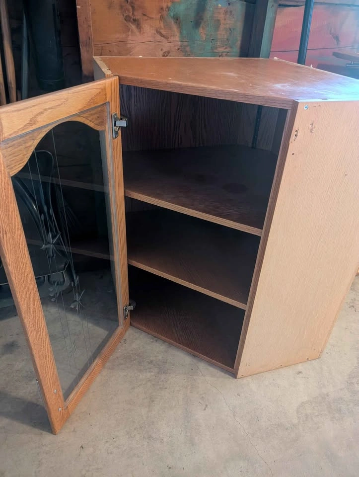 Upper corner oak cabinet - photo 2
