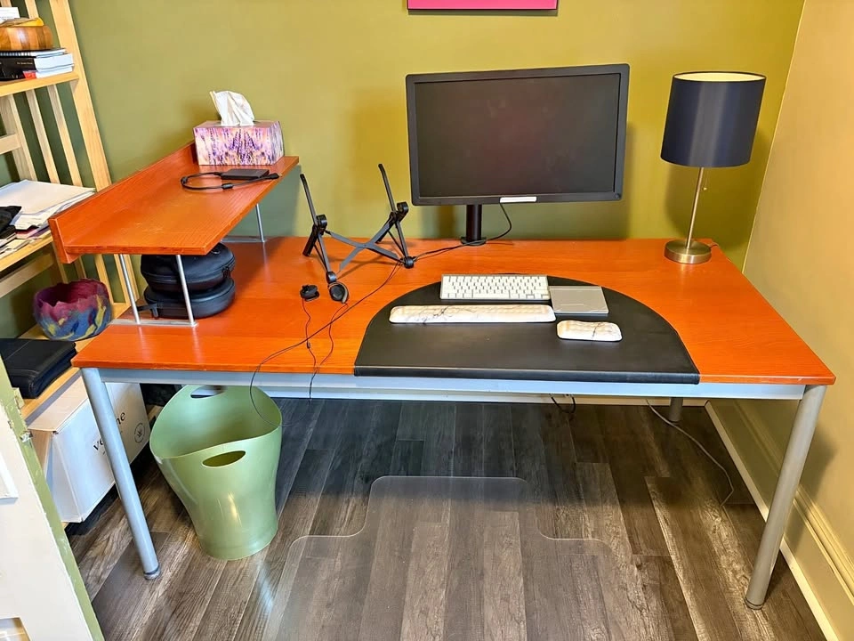 Huge, IKEA L-shaped work station with bookshelf
