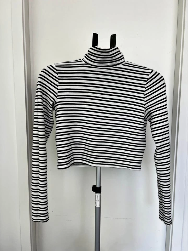 Reformation, black and white striped crop top