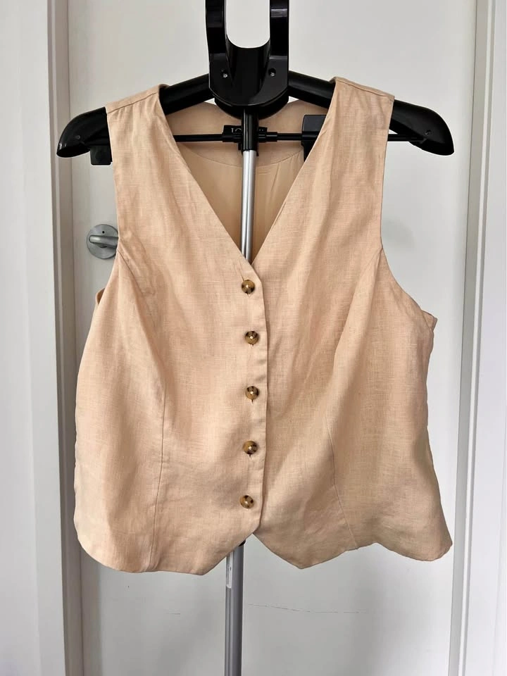 J Crew Linen Beige button down vest