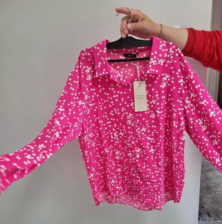 MOLATEA Pink Polka Dot Long Sleeve Shirt XL