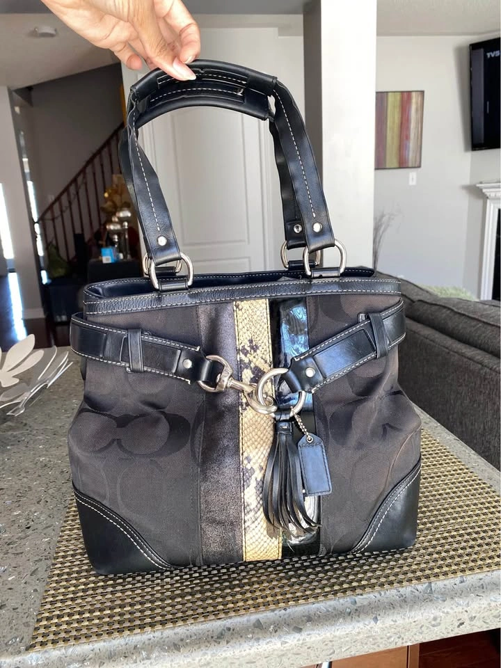 Coach Black Tote with Gold Snake-Accent and Tassel - photo 2