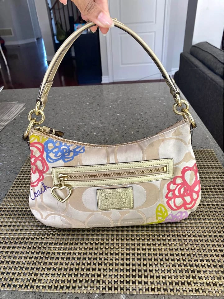 Coach Satin Signature Shoulder Bag in Champagne Floral