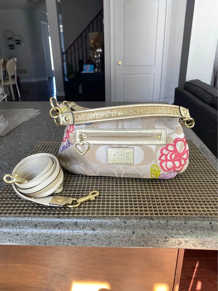 Coach Satin Signature Shoulder Bag in Champagne Floral - photo 2