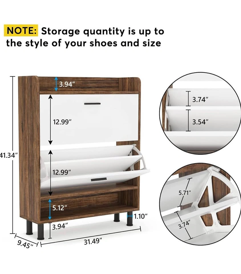 Tribesigns Slim Shoe Cabinet Vintage (Brown/White) - photo 3