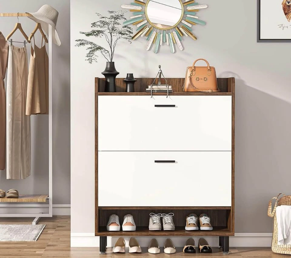 Tribesigns Slim Shoe Cabinet Vintage (Brown/White) - photo 5