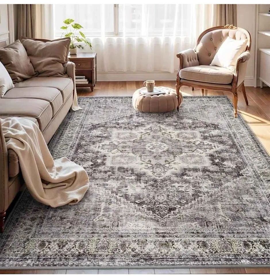 Brand New 8x10 Grey Vintage Floral Medallion Area Rug