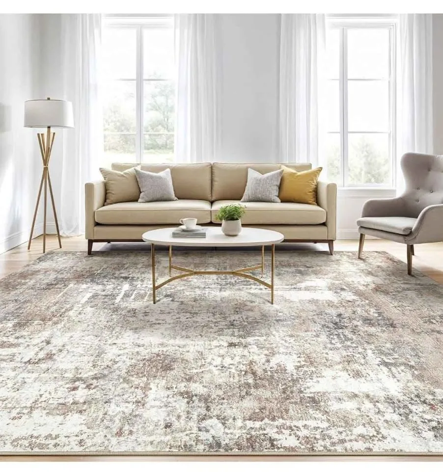 9x12 Washable Abstract Modern Area Rug - Brown Grey - photo 3