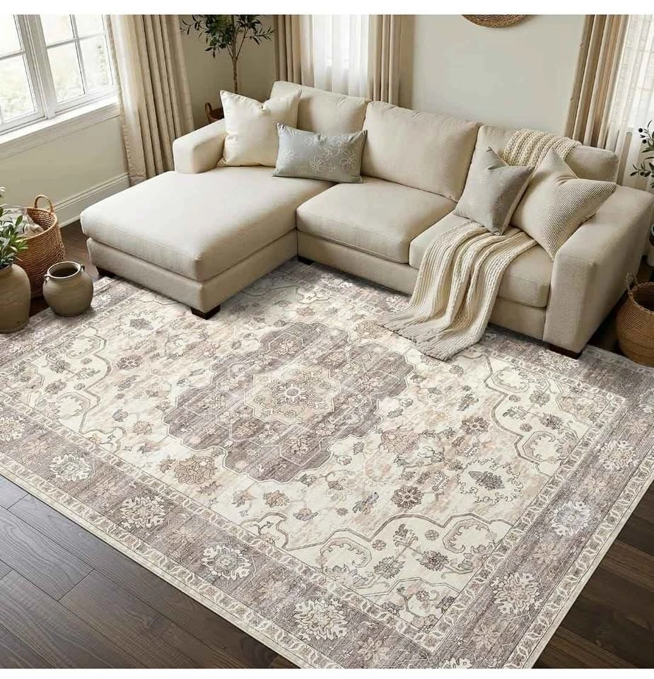 Washable Area Rug 9x12 Vintage Farmhouse Style