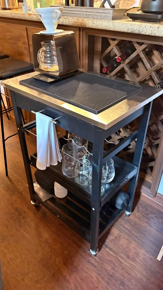 Rolling Kitchen Cart / Coffee Bar Cart – Stainless Steel Top