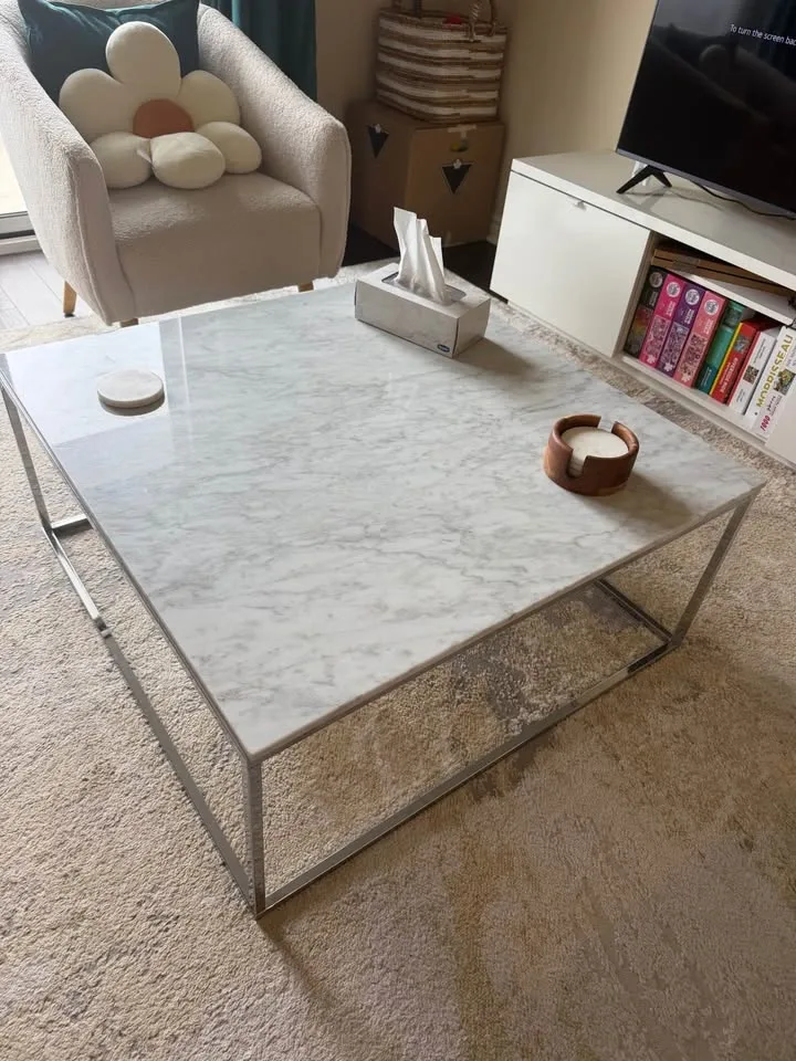 Marble and Chrome Coffee Table and Side Table Set - photo 2