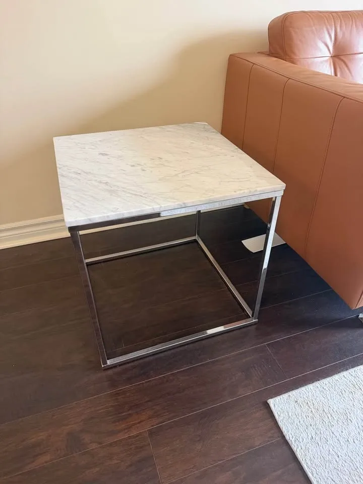 Marble and Chrome Coffee Table and Side Table Set - photo 4