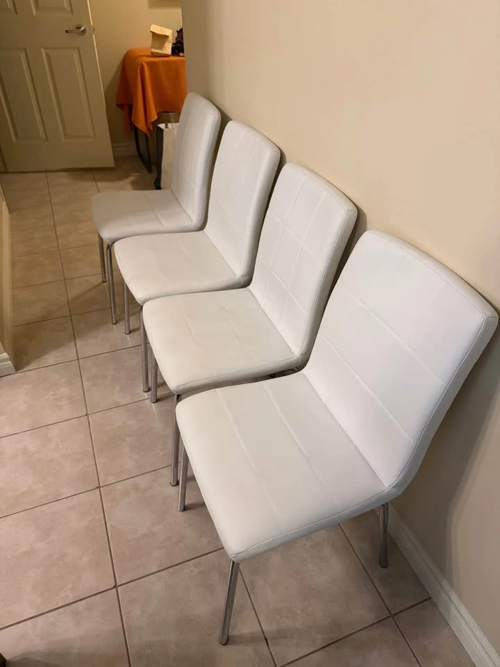 Set of 4 White Faux Leather Dining Chairs - photo 4