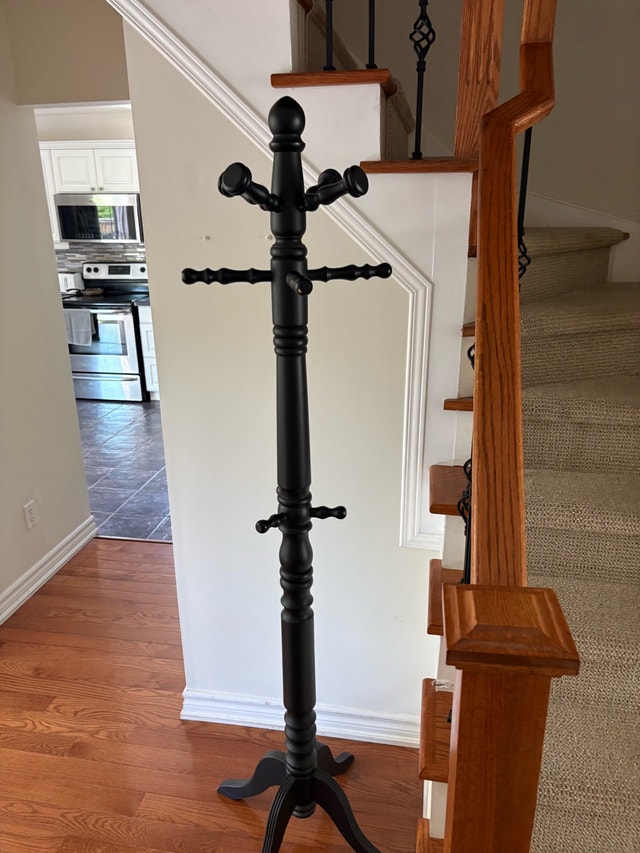 Vintage-Style Black Wooden Coat Rack