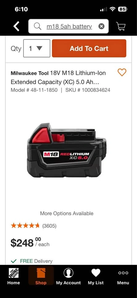 3 Milwaukee M18 5.0 Ah XC Battery
