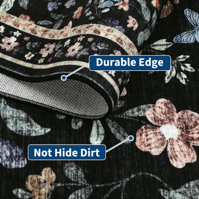8x10 Washable Area Rug – Soft Black Vintage Floral Carpet - photo 3